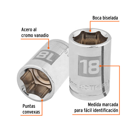 Dado 18 mm 6p cuadro 1/2pulg