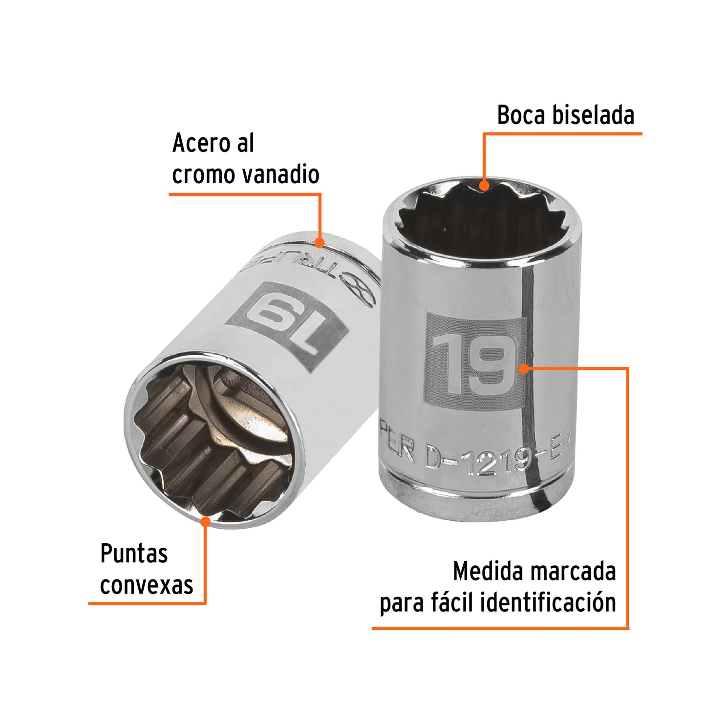 Dado 19 mm 12p cuadro 1/2pulg