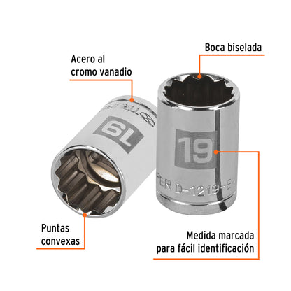 Dado 19 mm 12p cuadro 1/2pulg