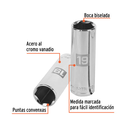 Dado largo 19 mm 6p cuadro 1/2pulg