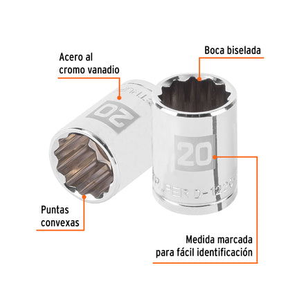 Dado 20 mm 12p cuadro 1/2pulg