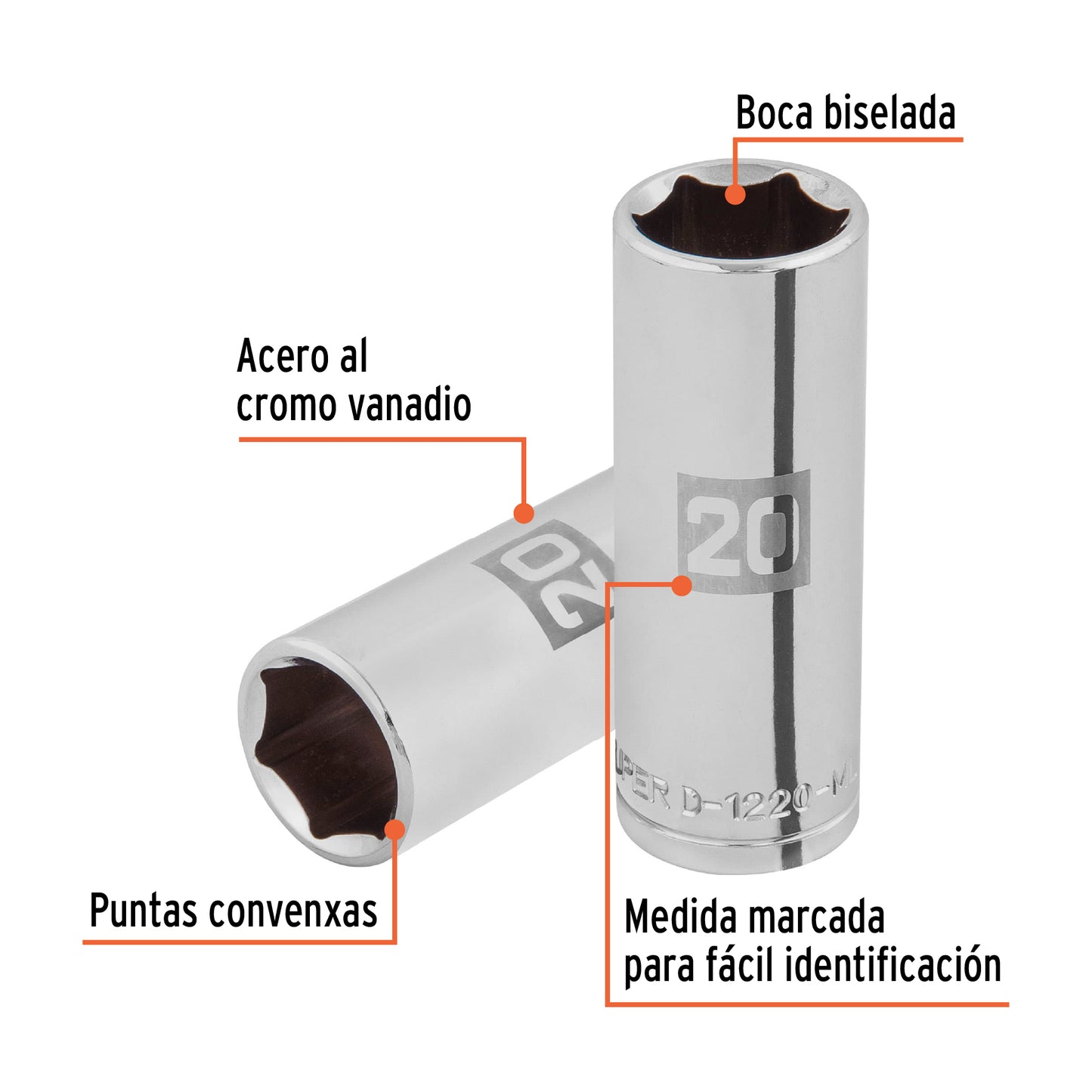 Dado largo 20 mm 6p cuadro 1/2pulg