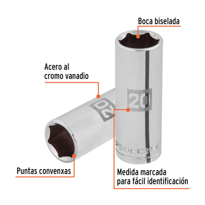 Dado largo 20 mm 6p cuadro 1/2pulg