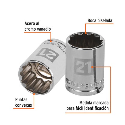 Dado 21 mm 12p cuadro 1/2pulg