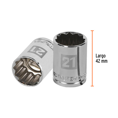 Dado 21 mm 12p cuadro 1/2pulg