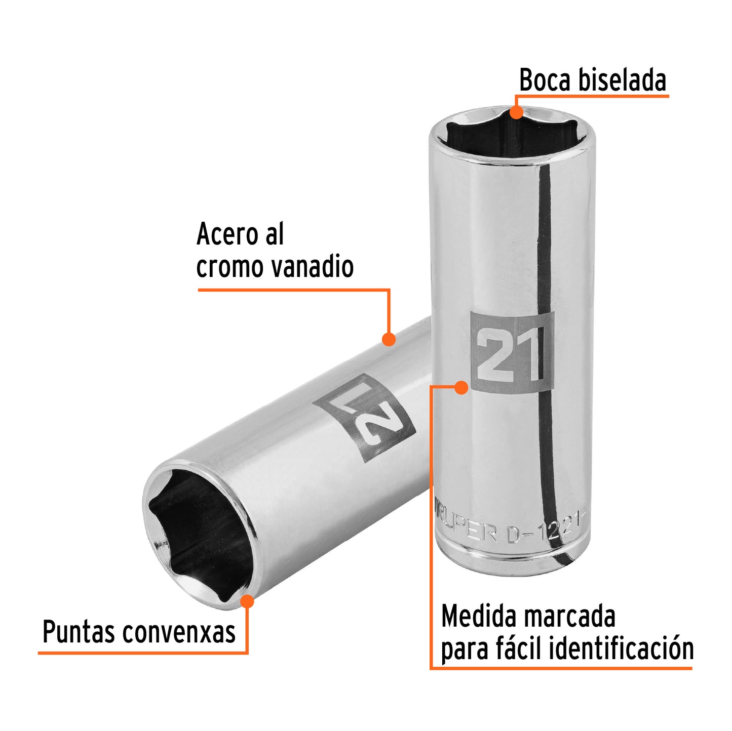Dado largo 21 mm 6p cuadro 1/2pulg