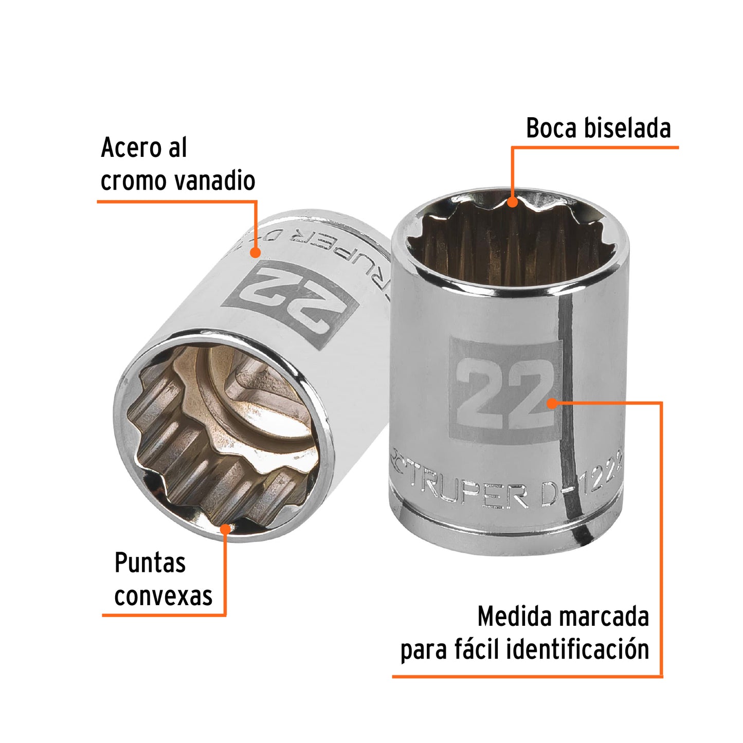 Dado 22 mm 12p cuadro 1/2pulg