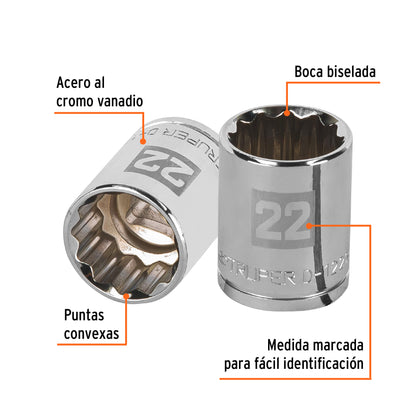 Dado 22 mm 12p cuadro 1/2pulg