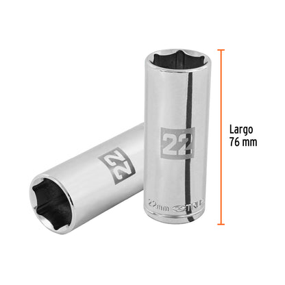 Dado largo 22 mm 6p cuadro 1/2pulg