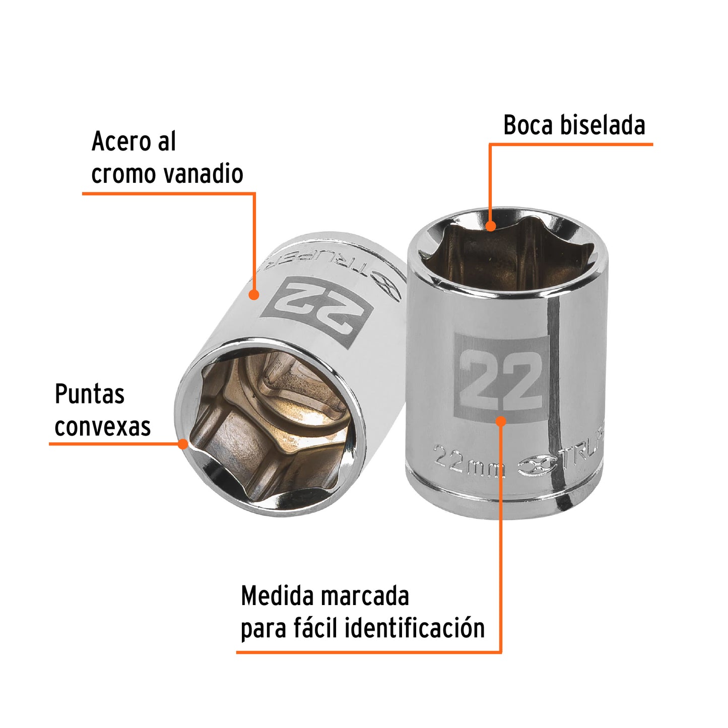 Dado 22 mm 6p cuadro 1/2pulg