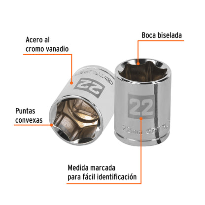 Dado 22 mm 6p cuadro 1/2pulg