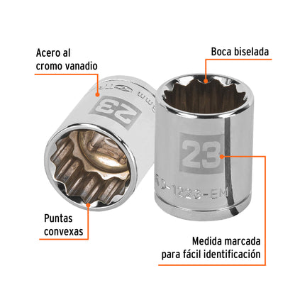 Dado 23 mm 12p cuadro 1/2pulg