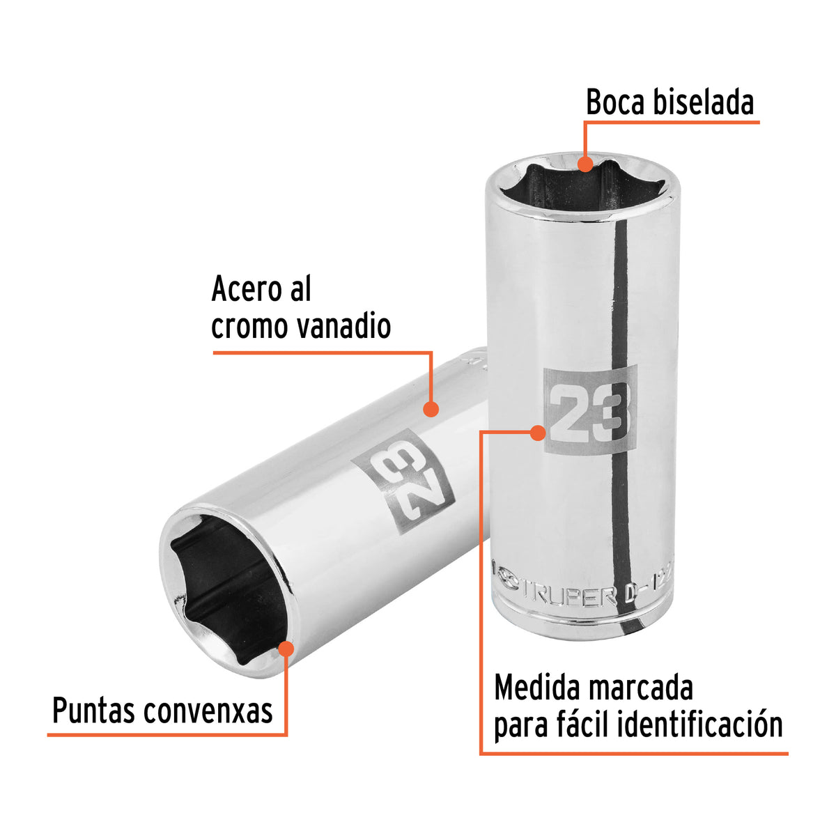 Dado largo 23 mm 6p cuadro 1/2pulg