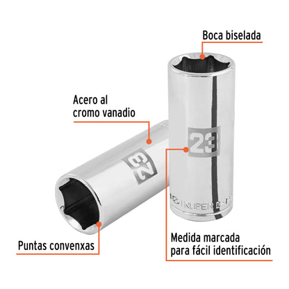 Dado largo 23 mm 6p cuadro 1/2pulg