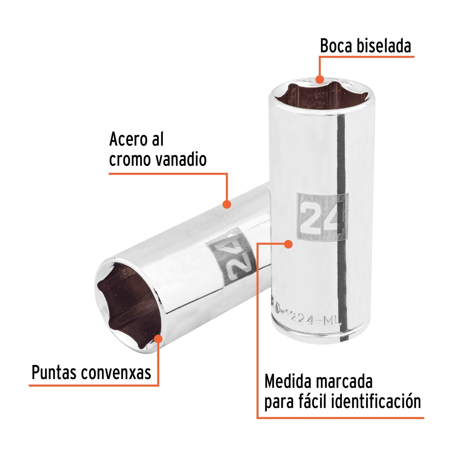 Dado largo 24 mm 6p cuadro 1/2pulg