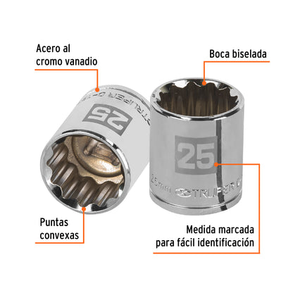 Dado 25 mm 12p cuadro 1/2pulg