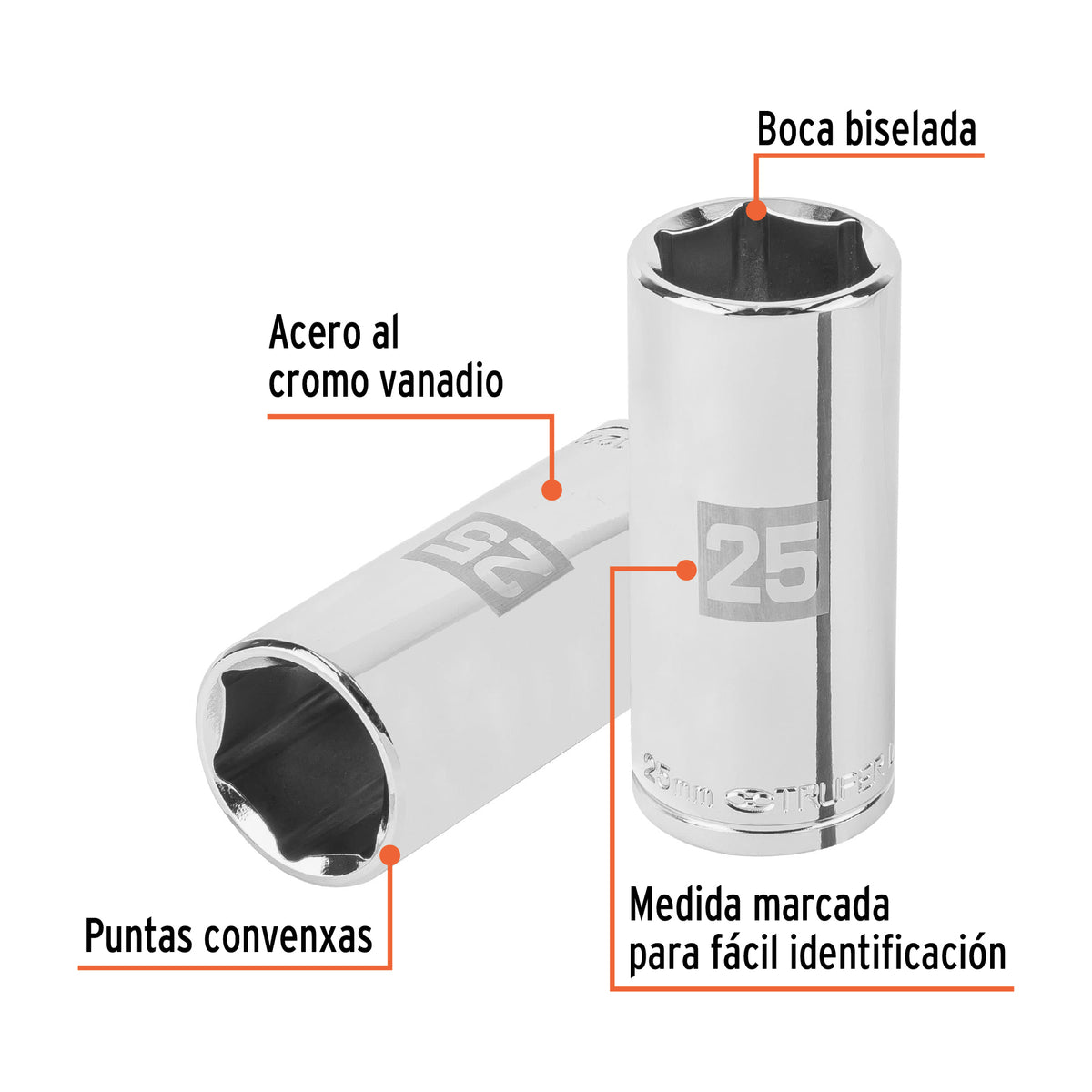 Dado largo 25 mm 6p cuadro 1/2pulg