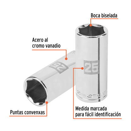 Dado largo 25 mm 6p cuadro 1/2pulg