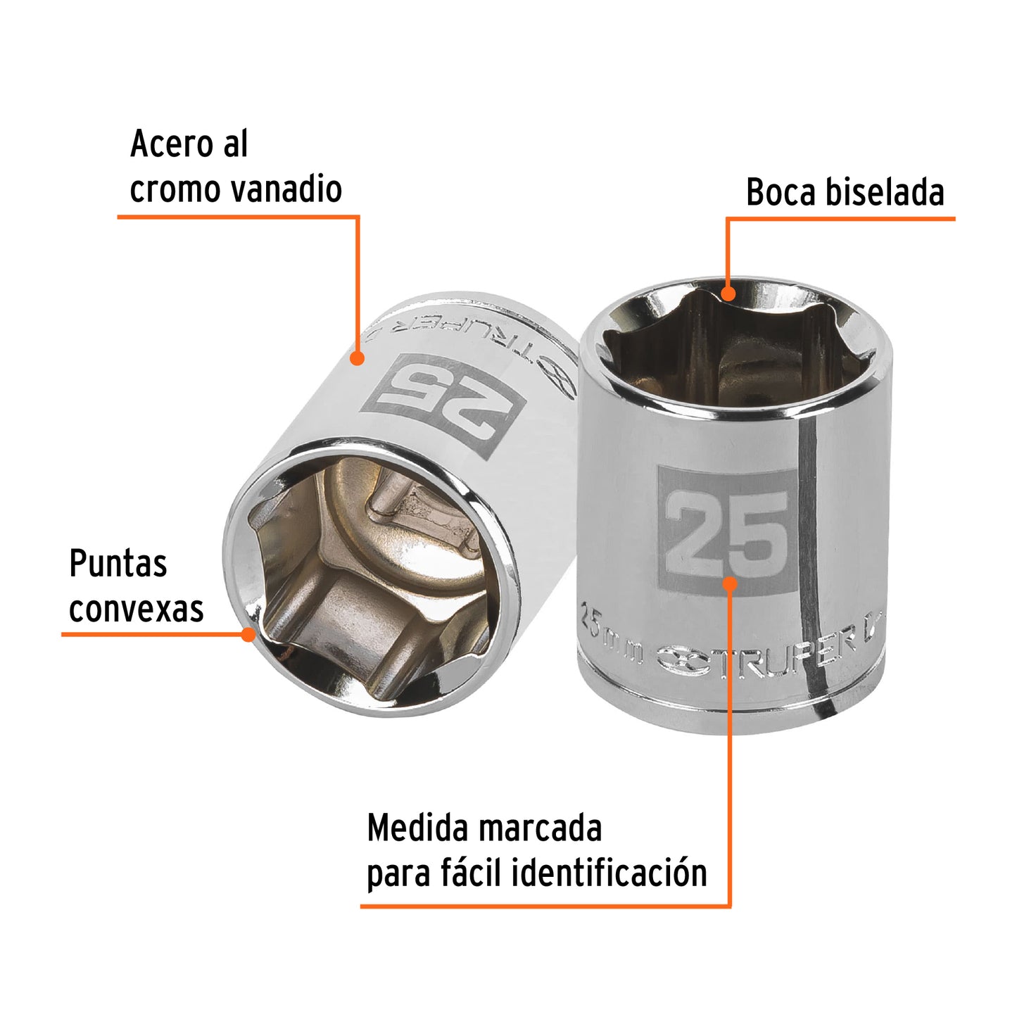 Dado 25 mm 6p cuadro 1/2pulg
