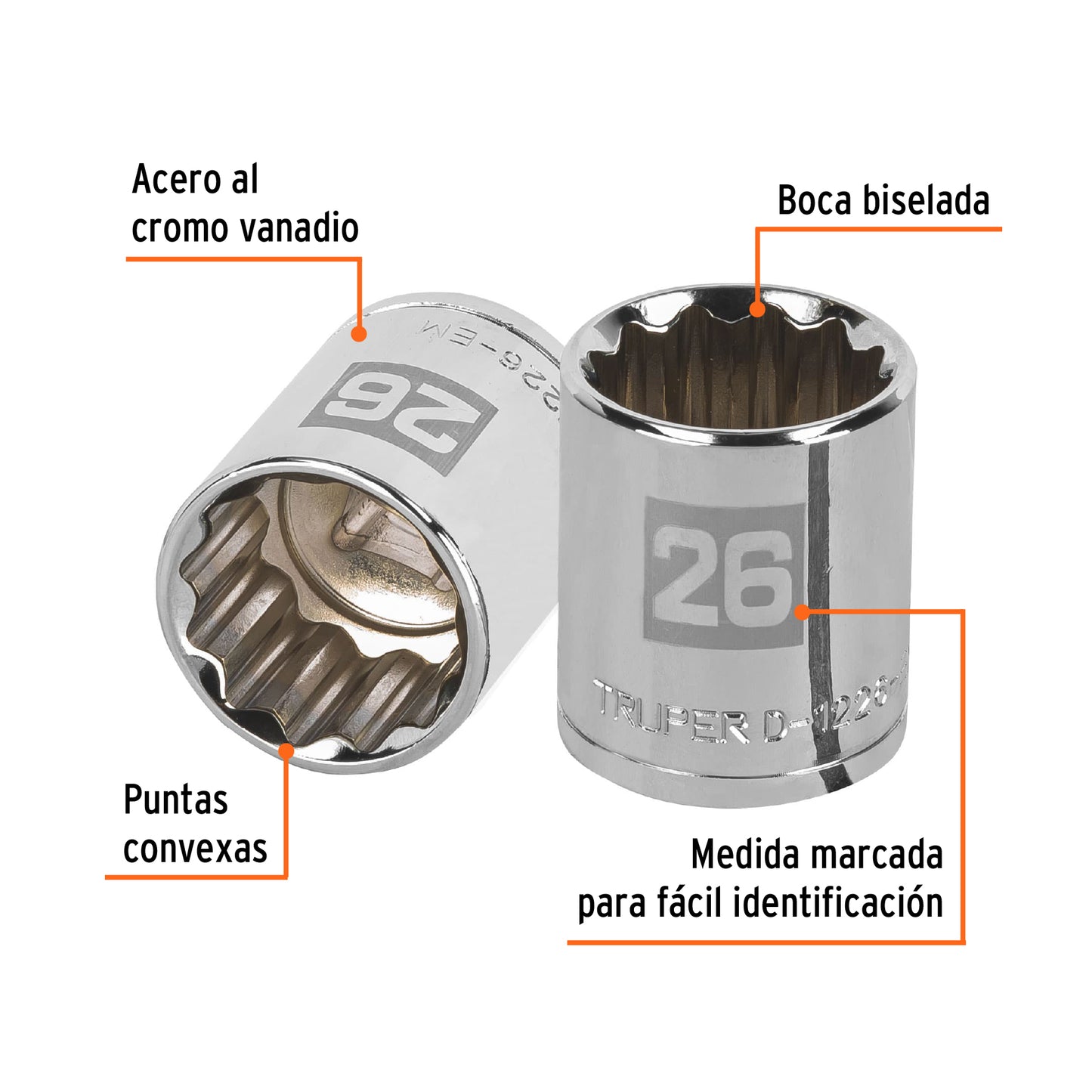 Dado 26 mm 12p cuadro 1/2pulg
