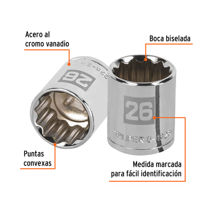 Dado 26 mm 12p cuadro 1/2pulg