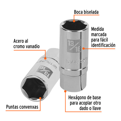 Dado largo bujía 13/16pulg cuadro 1/2pulg