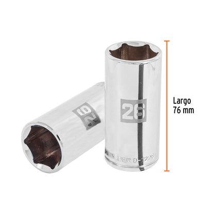 Dado largo 26 mm 6p cuadro 1/2pulg