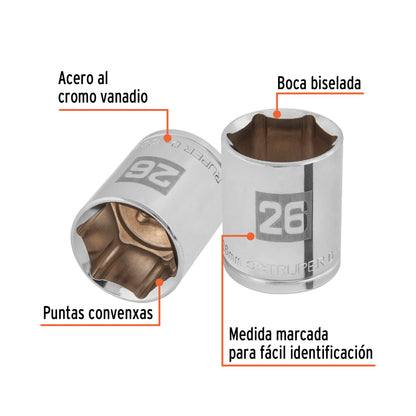 Dado 26 mm 6p cuadro 1/2pulg
