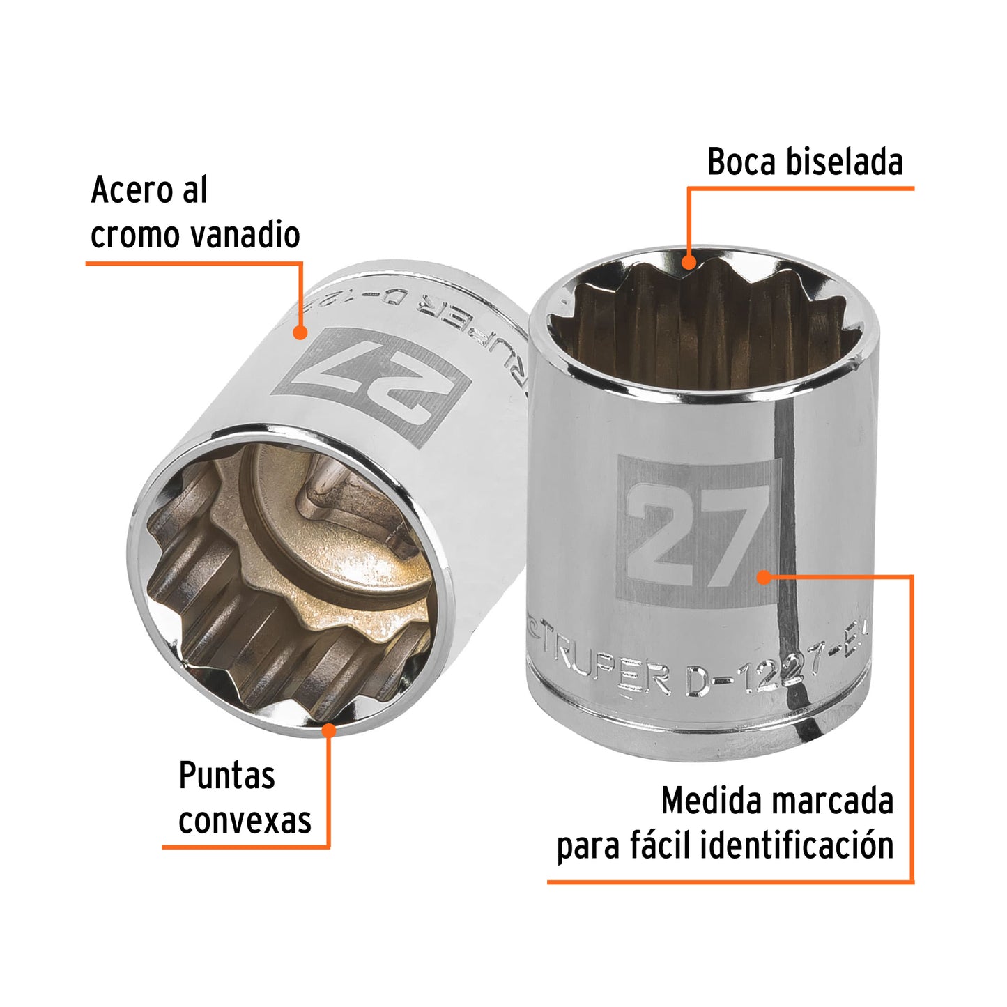 Dado 27 mm 12p cuadro 1/2pulg