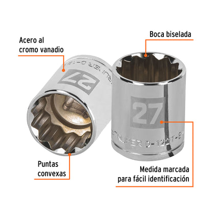 Dado 27 mm 12p cuadro 1/2pulg
