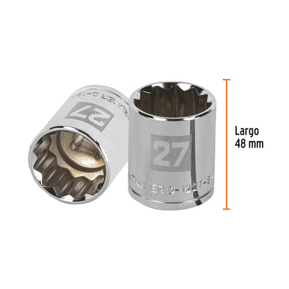 Dado 27 mm 12p cuadro 1/2pulg