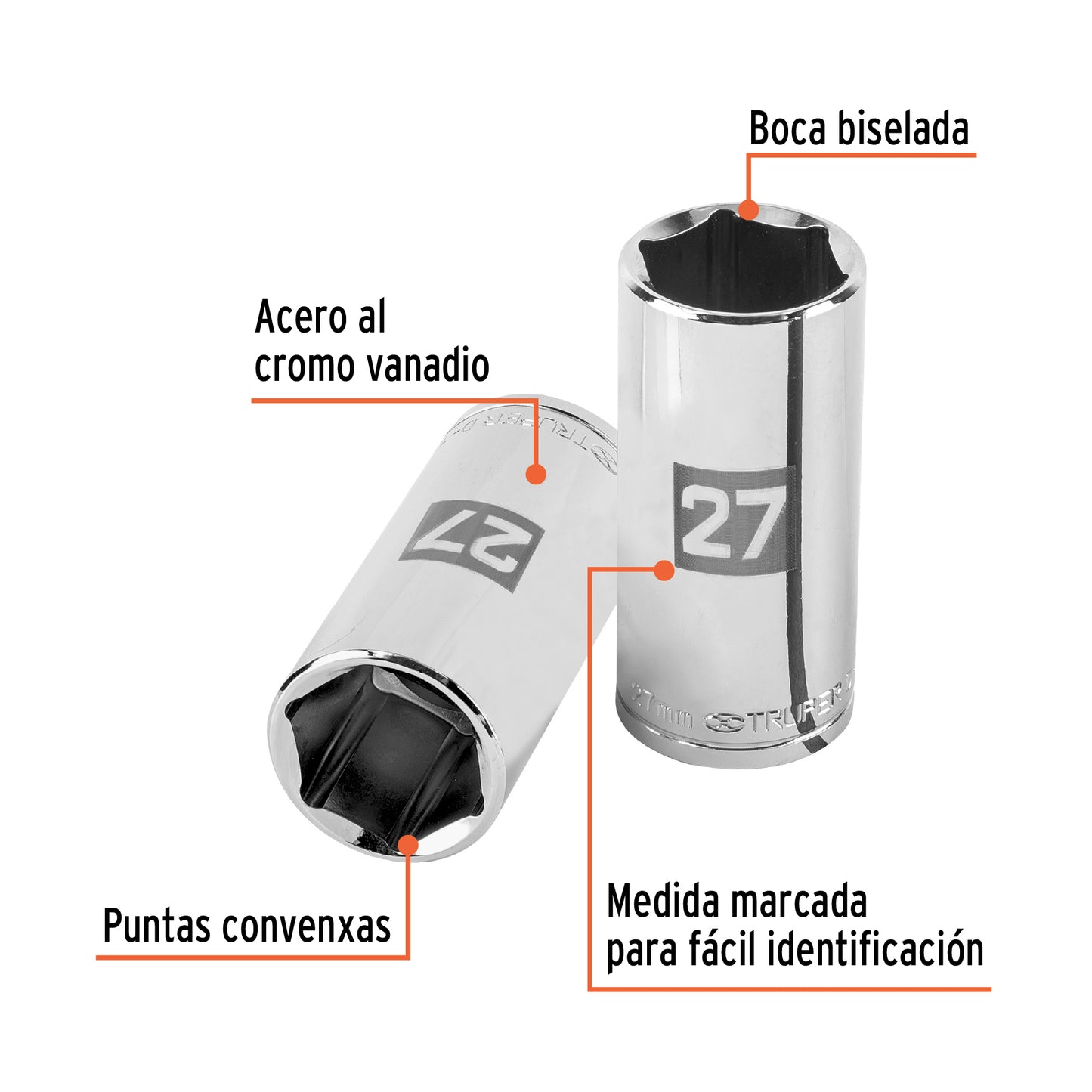 Dado largo 27 mm 6p cuadro 1/2pulg