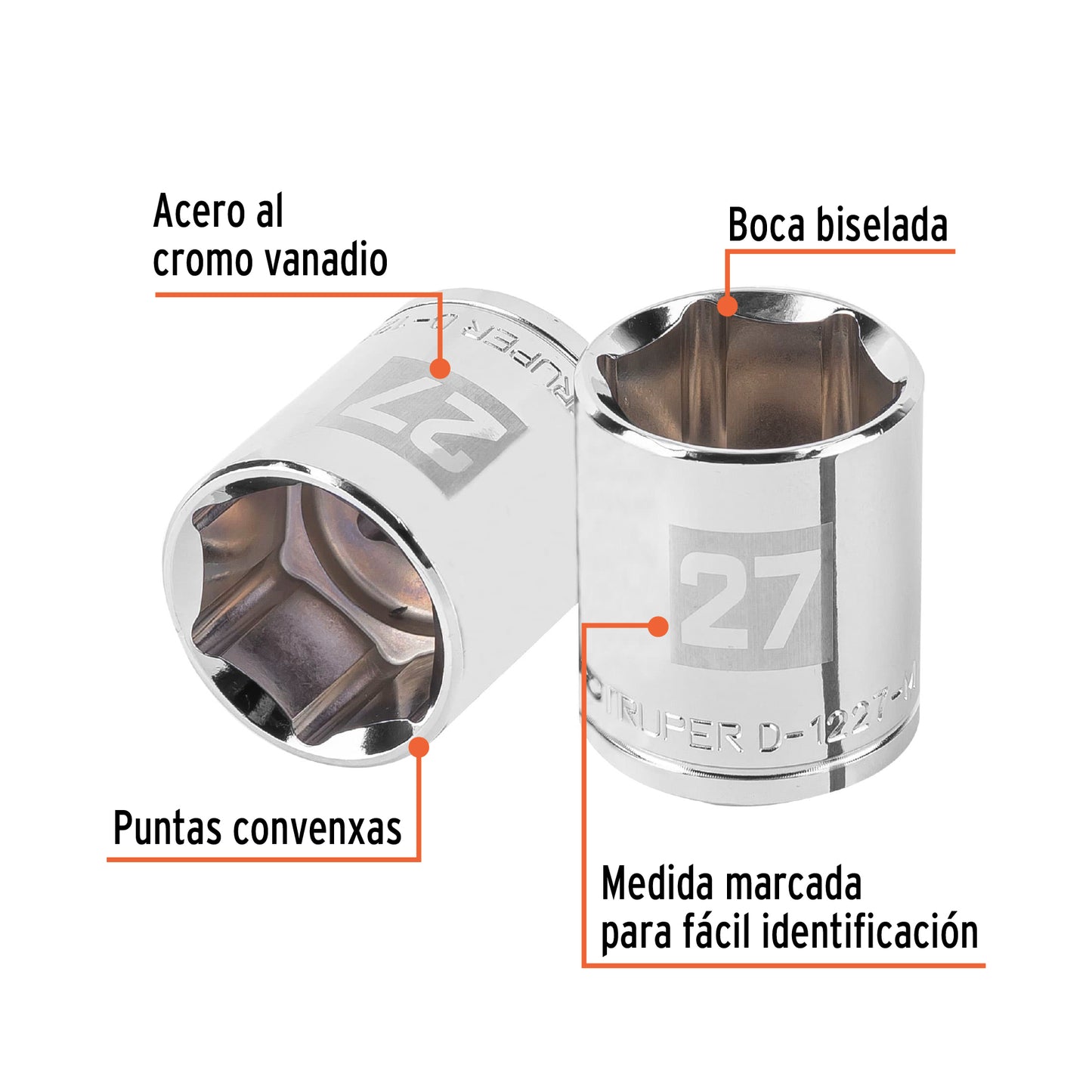 Dado 27 mm 6p cuadro 1/2pulg