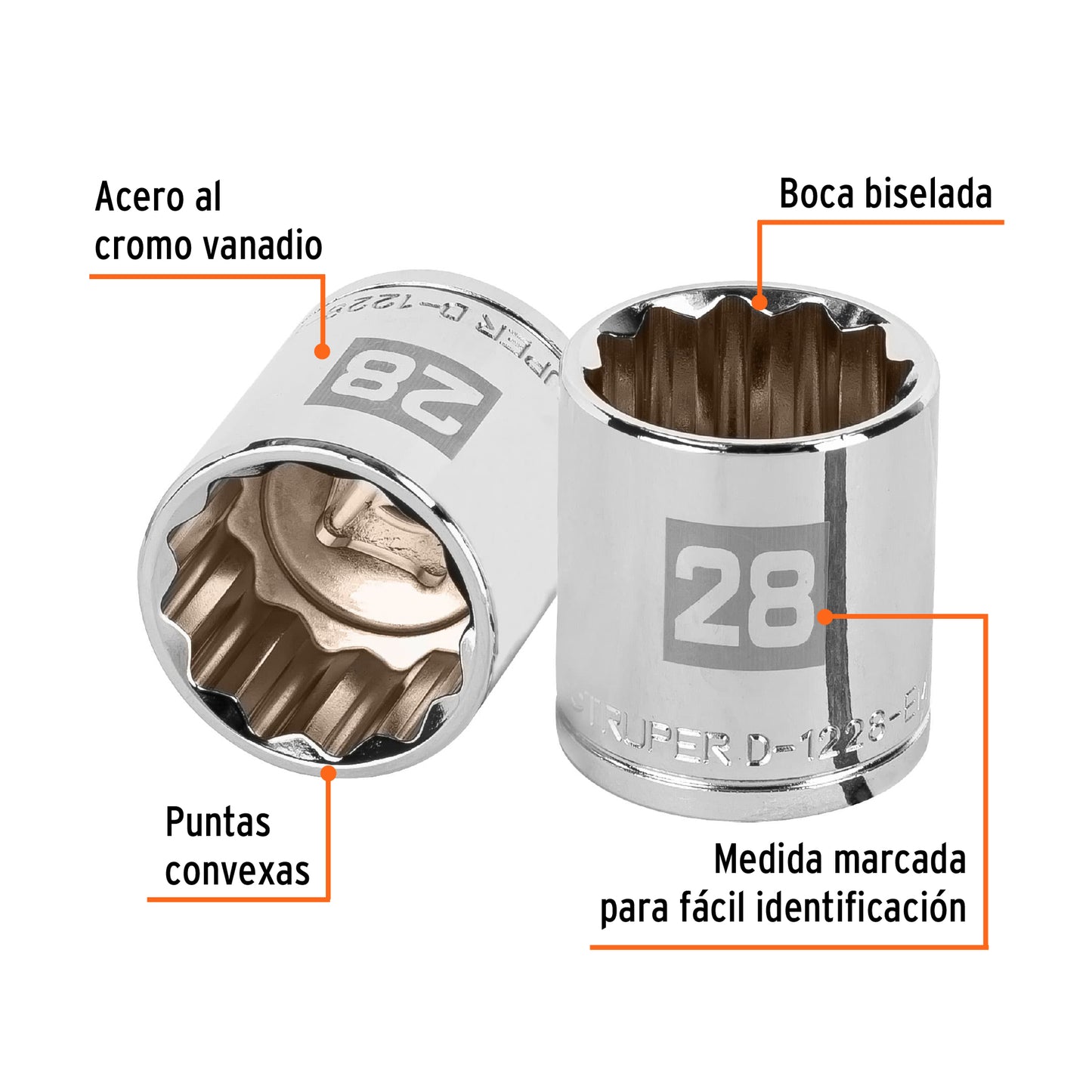 Dado 28 mm 12p cuadro 1/2pulg