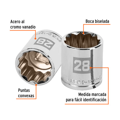 Dado 28 mm 12p cuadro 1/2pulg