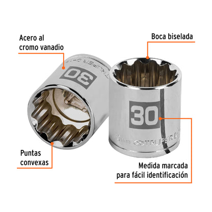 Dado 30 mm 12p cuadro 1/2pulg