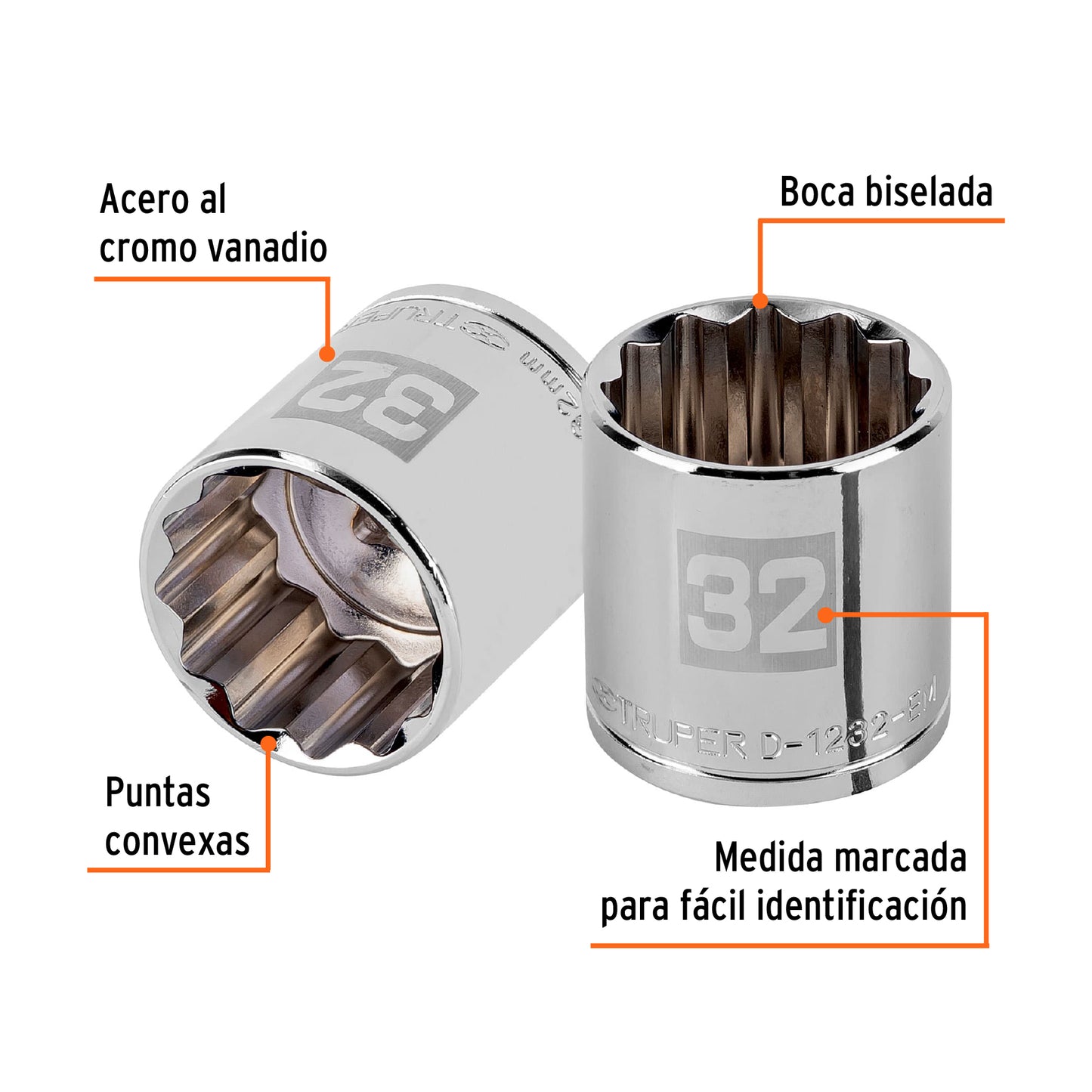 Dado 32 mm 12p cuadro 1/2pulg