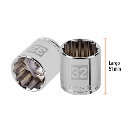 Dado 32 mm 12p cuadro 1/2pulg