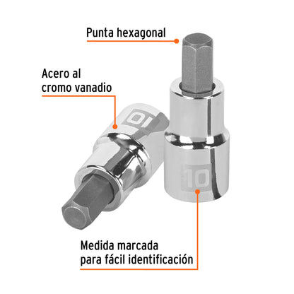 Dado punta hexagonal 10 mm cuadro 1/2pulg