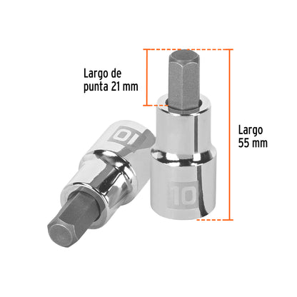 Dado punta hexagonal 10 mm cuadro 1/2pulg