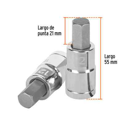 Dado punta hexagonal 12 mm cuadro 1/2pulg