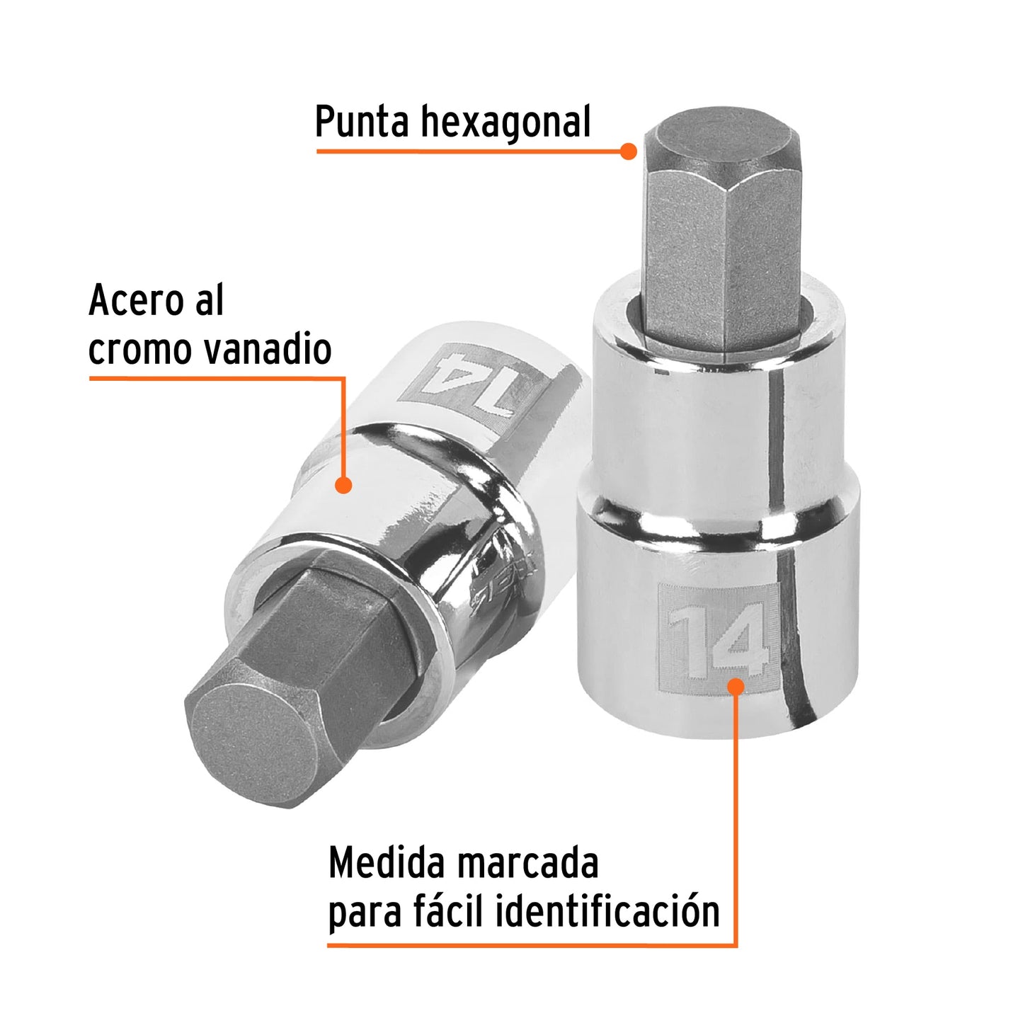 Dado punta hexagonal 14 mm cuadro 1/2pulg