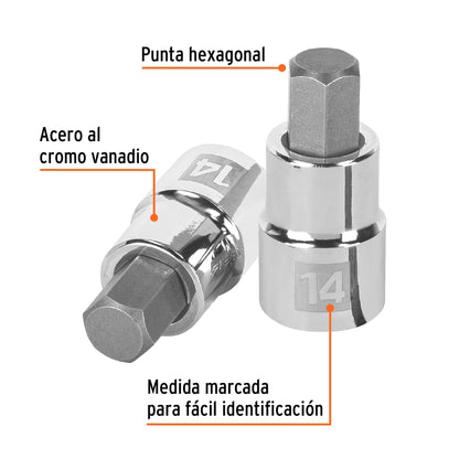 Dado punta hexagonal 14 mm cuadro 1/2pulg