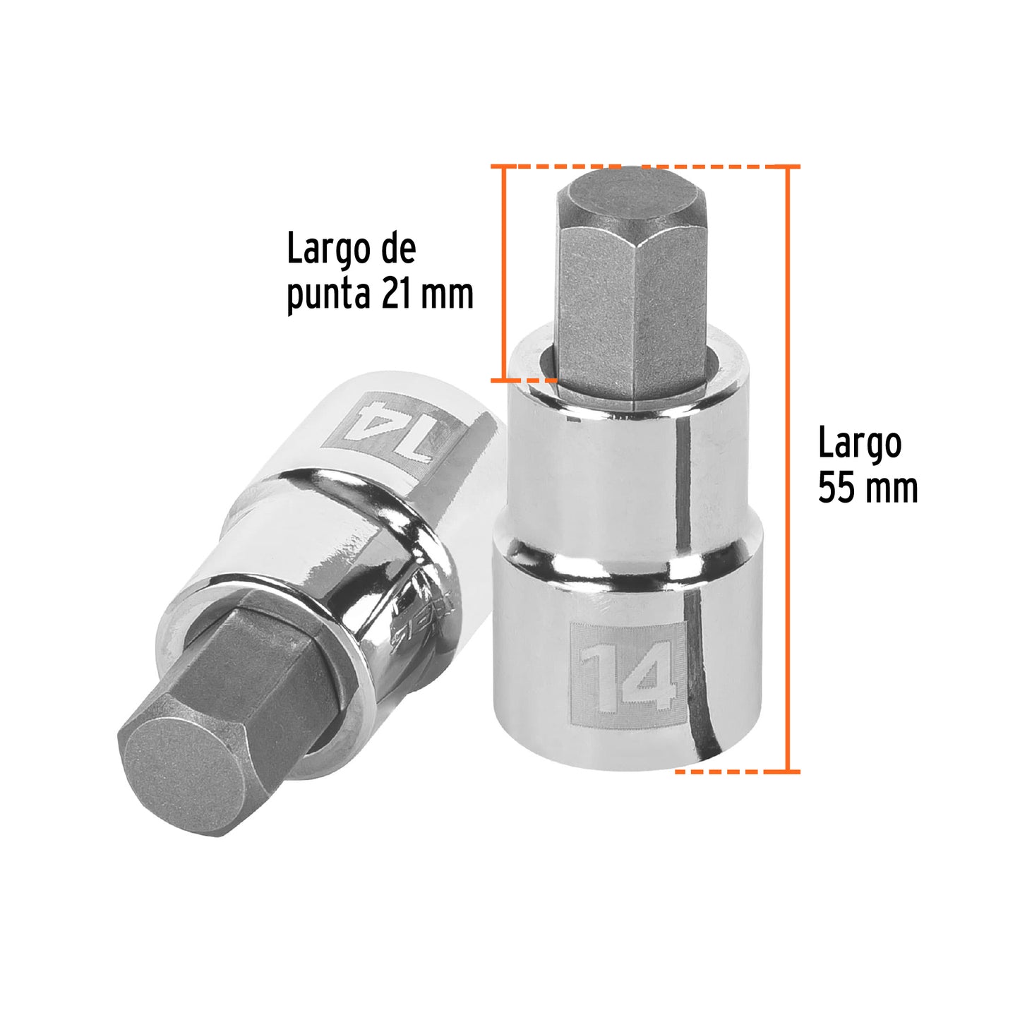 Dado punta hexagonal 14 mm cuadro 1/2pulg