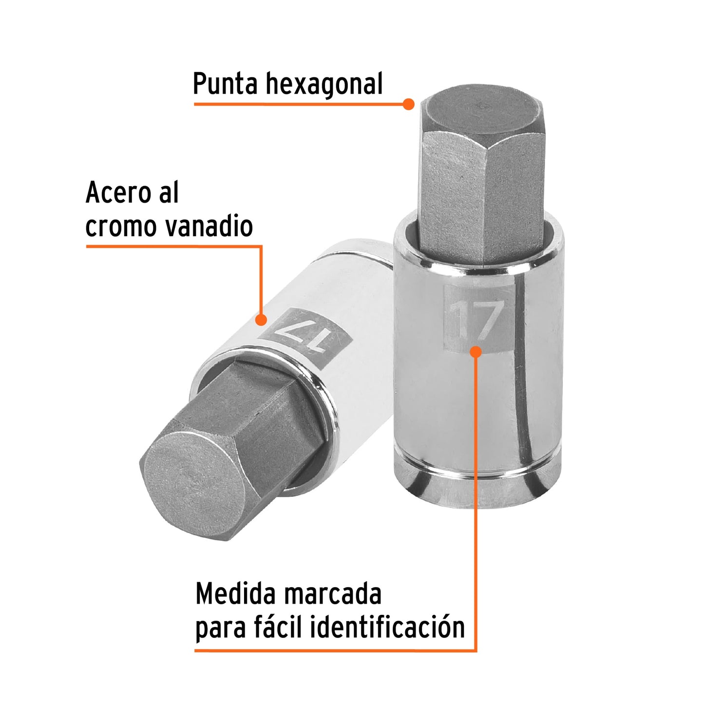 Dado punta hexagonal 17 mm cuadro 1/2pulg