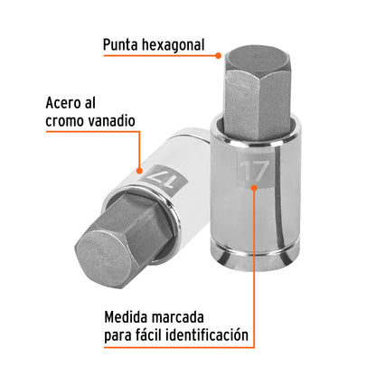 Dado punta hexagonal 17 mm cuadro 1/2pulg