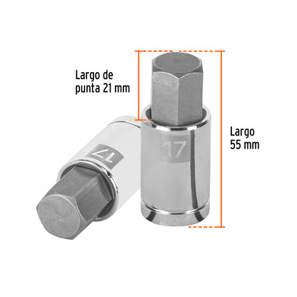 Dado punta hexagonal 17 mm cuadro 1/2pulg