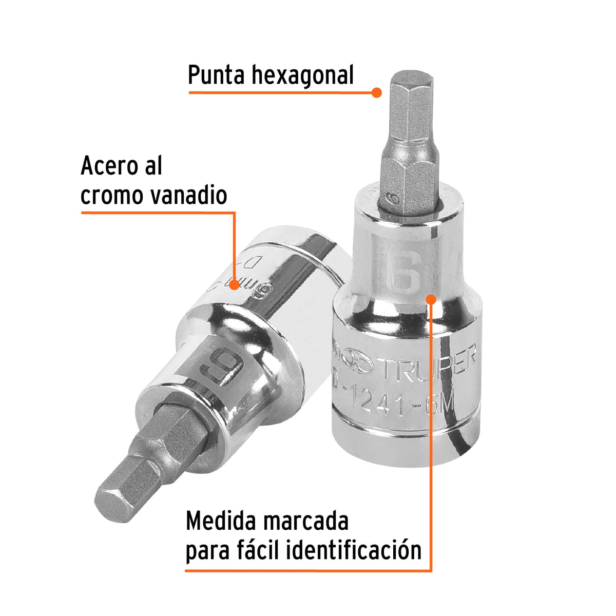 Dado punta hexagonal 6 mm cuadro 1/2pulg
