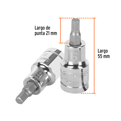 Dado punta hexagonal 6 mm cuadro 1/2pulg