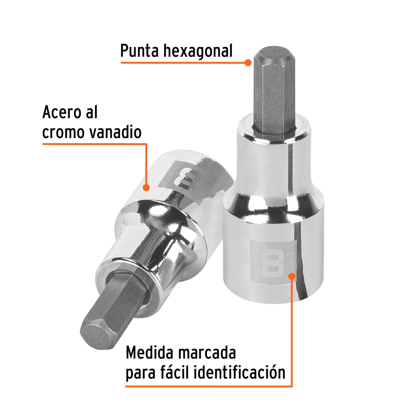 Dado punta hexagonal 8 mm cuadro 1/2pulg